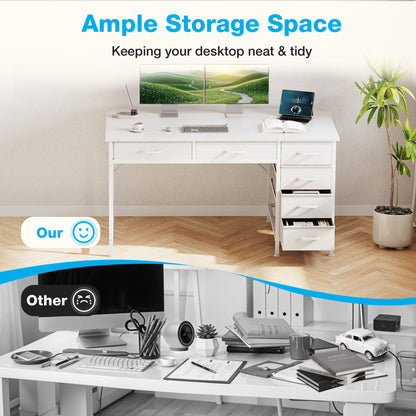 Casacomoda 48" Home Office Desk with 6 Drawers, Small Space Computer Desk with Reversible Storage, Corner Computer Desk, White
