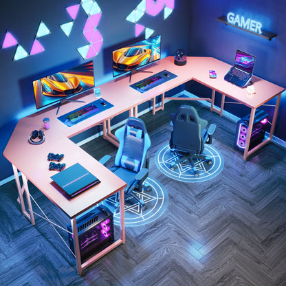Casacomoda Computer Desk L Shaped, 51” Reversible L Shaped Computer Desk with Monitor Stand, Home Office Desk, Pink
