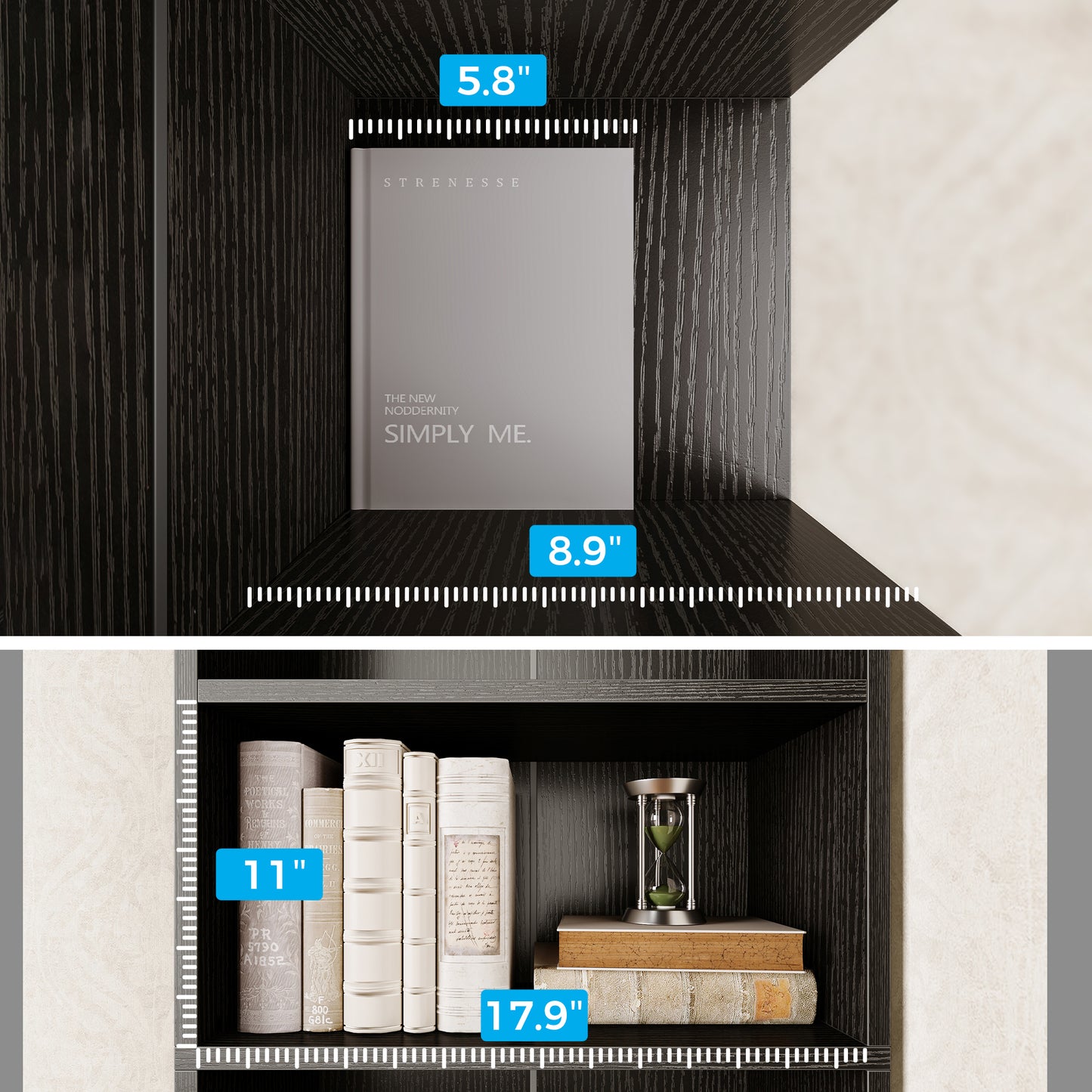 Casacomoda Tall Bookcase, Bookshelf, 5-Tier Display Storage Shelf, Space-Saving Bookshelf for Living Room, Bedroom, Home Office, Black