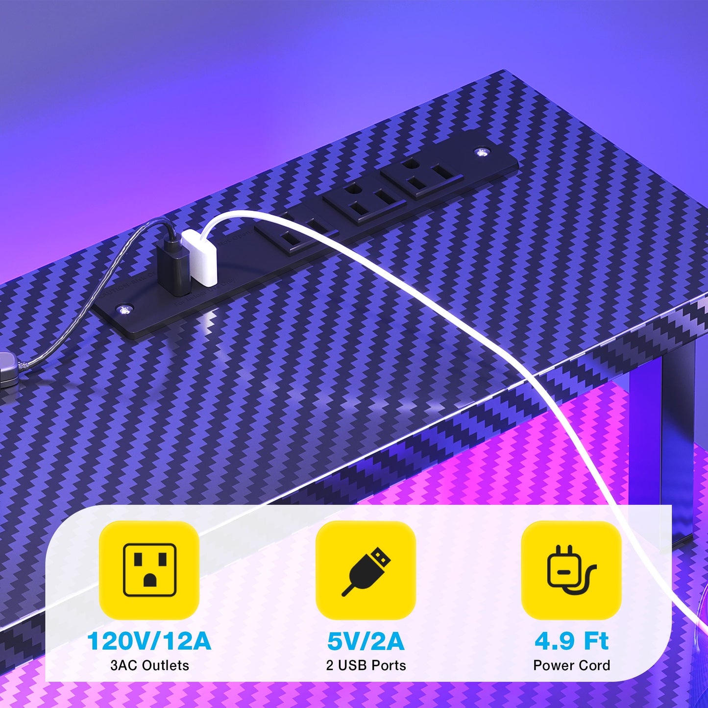 Casacomoda 48 inch Gaming Desk with LED Lights & Power Outlets, Computer Desk with Monitor Stand & Storage Sheves, CPU Stand, Home Office Desk, Black