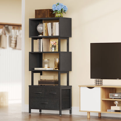 Casacomoda 3-Drawer Bookshelf, 5-Tier Wood & Metal Bookcase with Storage Drawers, Freestanding Office Shelves for Living Room, Bedroom, Home Office Organizer, Black