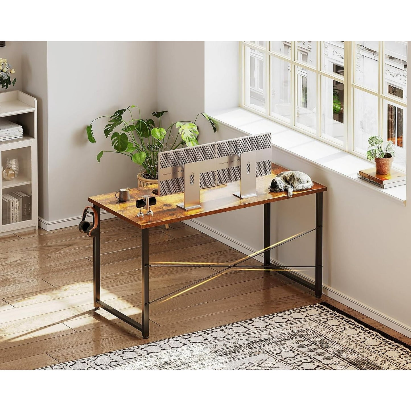 Casacomoda 54 inch Computer Desk with Headphone Hooks, Home Office Desk for Large Spaces, Simple Modern Desk for Studying & Writing, Vintage