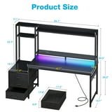 Casacomoda 55 inch Gaming Desk with LED Lights & Power Outlets, Home Office Desk with Reversible Storage Drawers & Monitor Shelves, Carbon Fiber Black