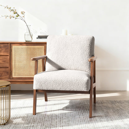 Casacomoda Teddy Velvet Accent Chair for Bedroom, Living Room Chair with Solid Wood Legs, Reading Arm Chair with Soft Cushion for Adults, White