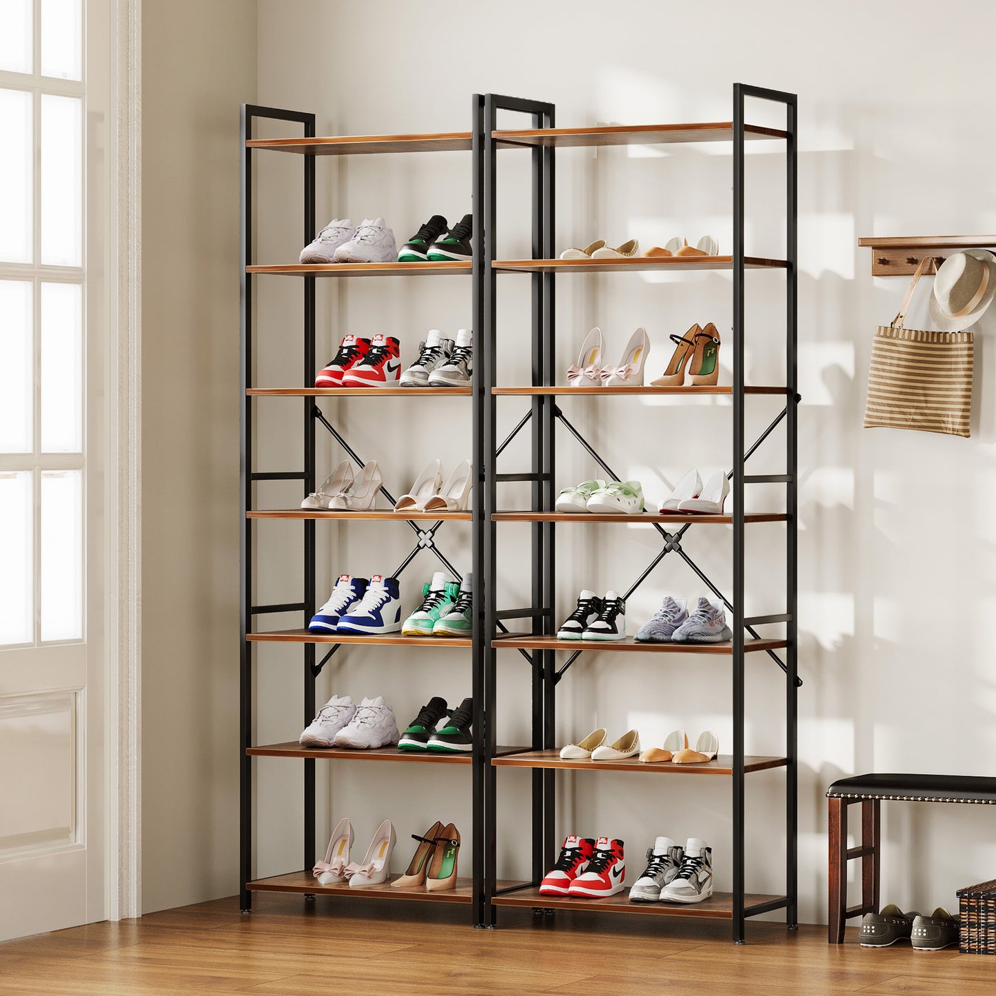 Casacomoda 7-Tier Tall Bookshelf, Large Bookcase with Steel Frame, Deep Book Shelf for Living Room, Home Office, Study, Industrial Style, Vintage