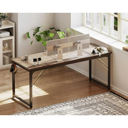 Casacomoda 63 inch Computer Desk with Headphone Hooks, Home Office Desk for Large Spaces, Simple Modern Desk for Studying & Writing, Grey Oak