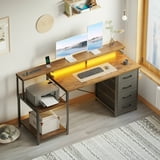 Casacomoda 55 Inch Computer Desk with USB Ports and Power Outlets, Printer Shelf & Built-in LED, 4 Drawers & Storage Shelf, Home Office Desks, Vintage