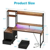 Casacomoda 55 inch Gaming Desk with LED Lights & Power Outlets, Home Office Desk with Reversible Storage Drawers & Monitor Shelves,Vintage