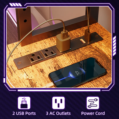 Casacomoda 43 Inch L Shaped Desk with LED Light & Power Outlet, Reversible L Shaped Computer Table with Shelf & Storage Bag & Hook for Home Office, Vintage