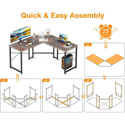 Casacomoda Computer Desk L Shaped, 51” Reversible L Shaped Computer Desk with Monitor Stand, Home Office Desk, Gray Oak