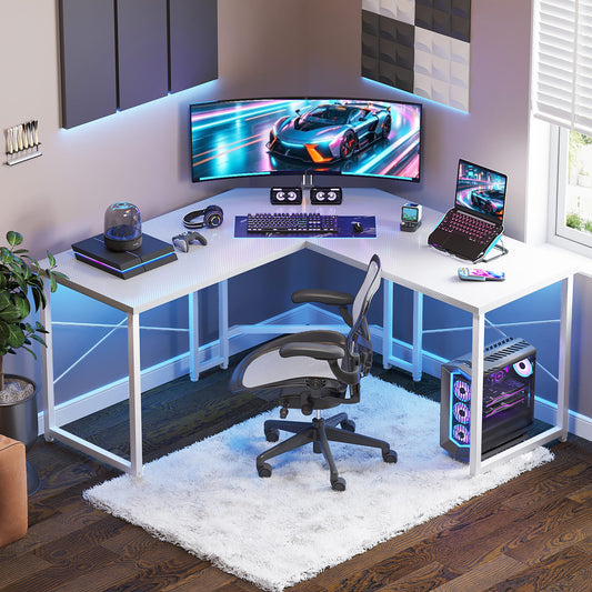 Casacomoda Computer Desk L Shaped, 51” Reversible L Shaped Computer Desk with Monitor Stand, Home Office Desk, Carbon Fiber White