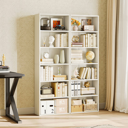 Casacomoda Tall Bookcase, Bookshelf, 6-Tier Display Storage Shelf, Space-Saving Bookshelf for Living Room, Bedroom, Home Office, White