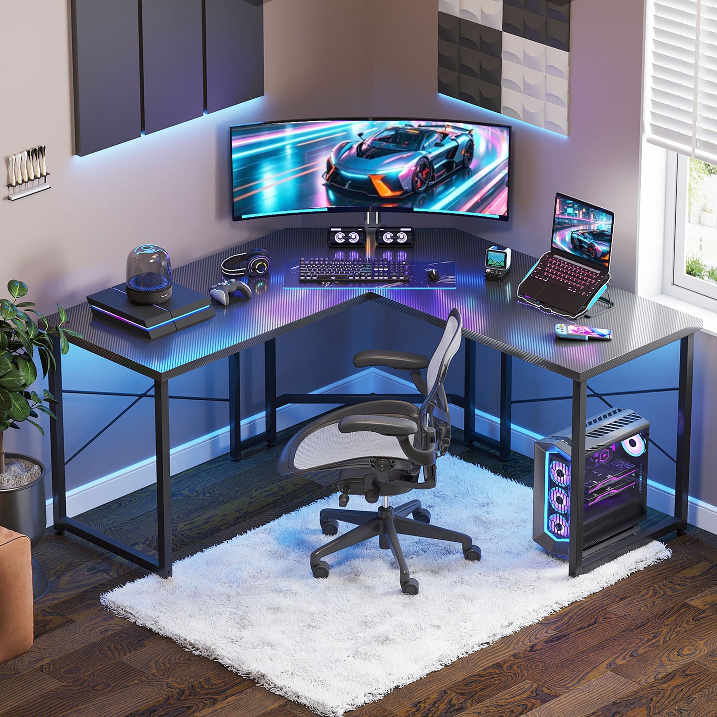 Casacomoda Computer Desk L Shaped, 51” Reversible L Shaped Computer Desk with Monitor Stand, Home Office Desk, Black