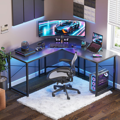 Casacomoda Computer Desk L Shaped, 51” Reversible L Shaped Computer Desk with Monitor Stand, Home Office Desk, Black