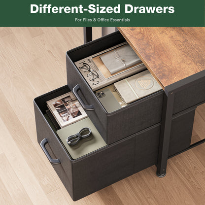 Casacomoda 55 Inch Computer Desk with Drawers & Printer Shelf, Reversible Office Desk with Charging Station, Monitor Stand and CPU Stand, Vintage and Black