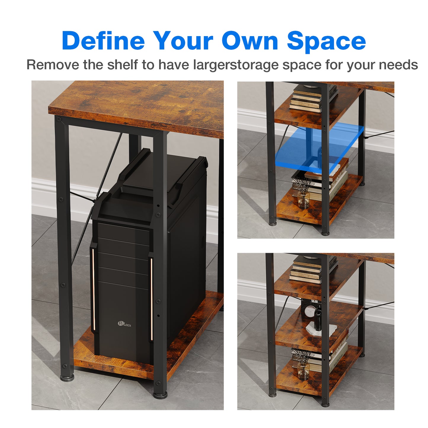Casacomoda 32 inch Writing Desk with 3 Tier Shelves for Small Space, Computer Table with Power Outlets, Vintage