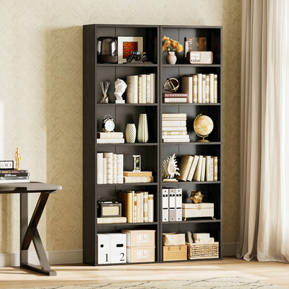 Casacomoda Tall Bookcase, Bookshelf, 6-Tier Display Storage Shelf, Space-Saving Bookshelf for Living Room, Bedroom, Home Office, Black