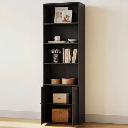 Casacomoda 6-Tier Bookcase with Cabinet, Modern Bookshelf for Home Office, Living Room or Bedroom, Easy Assembly & Stable Structure, Black