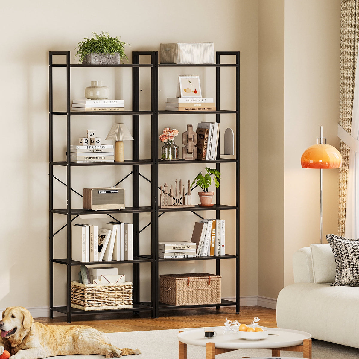 Casacomoda 6-Tier Tall Bookshelf, Large Bookcase with Steel Frame, Deep Book Shelf for Living Room, Home Office, Study, Industrial Style, Black