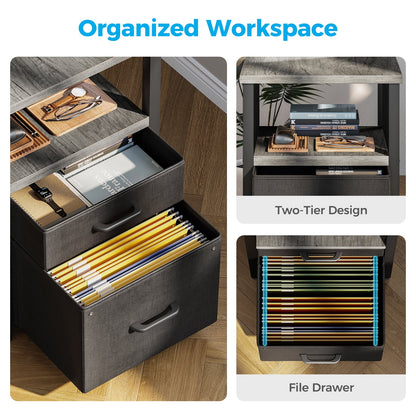 Casacomoda 55 inch Computer Desk with 5 Drawers and File Cabinet for Storage, Office Desk with Storage Shelf & Power Outlets, Home Office Desks, Gray Oak