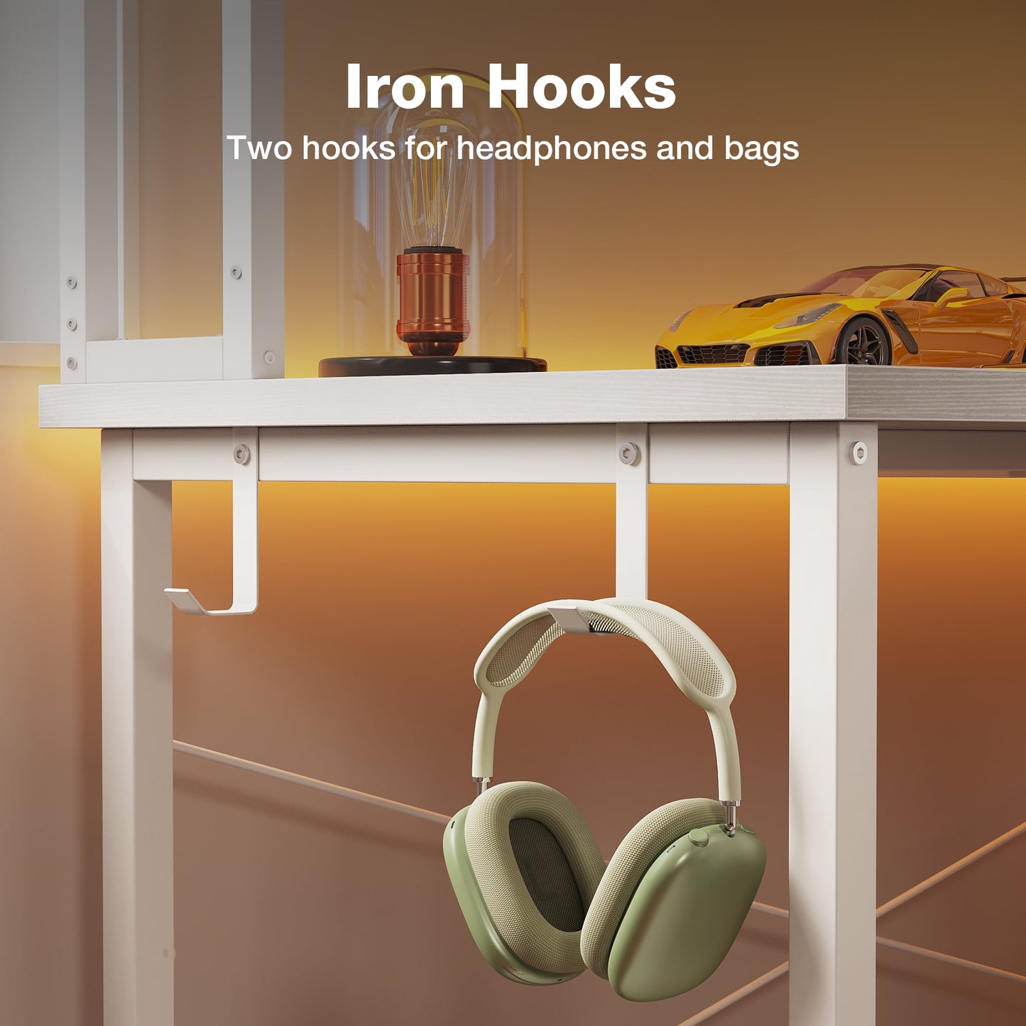 59" Reversible L-Shaped Gaming Desk with Power Outlets & LED Lights, Office Desk with Storage Drawer & Keyboard Tray for Home Office, Corner Computer Desk with Hutch, White