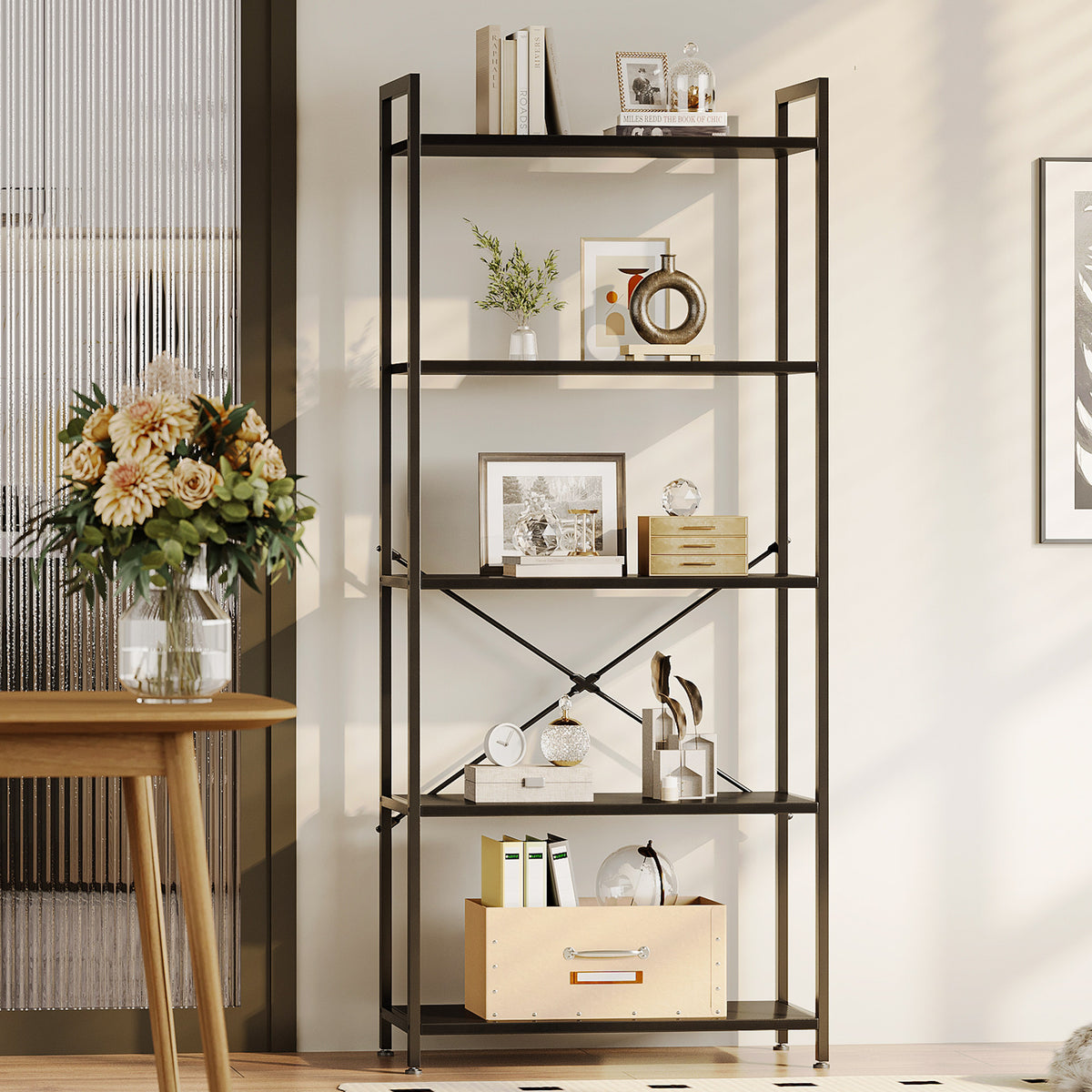 Casacomoda 5-Tier Bookshelf, Freestanding Book Shelf, Home Office Bookcase, Storage Shelving Unit for Bedroom, Living Room, Vintage