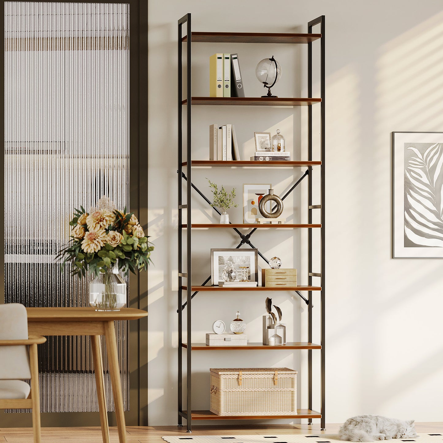 Casacomoda 7-Tier Tall Bookshelf, Large Bookcase with Steel Frame, Deep Book Shelf for Living Room, Home Office, Study, Industrial Style, Vintage