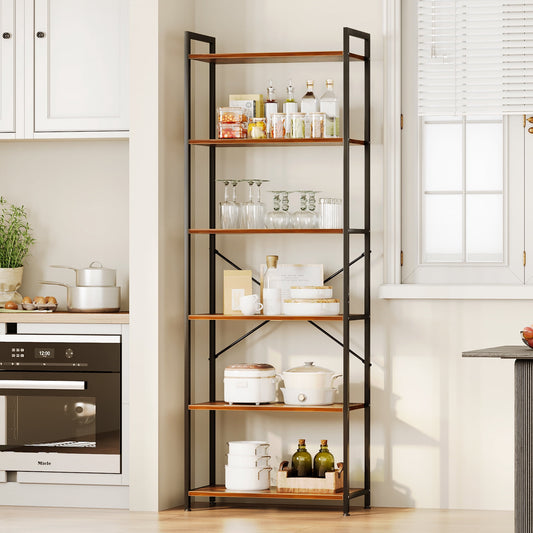 Casacomoda 6-Tier Tall Bookshelf, Large Bookcase with Steel Frame, Deep Book Shelf for Living Room, Home Office, Study, Industrial Style, Vintage