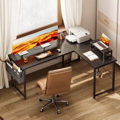 Casacomoda 57“ L Shaped Desk, Gaming Desk with Headphone Hook, Computer Desk for Bedroom, Black