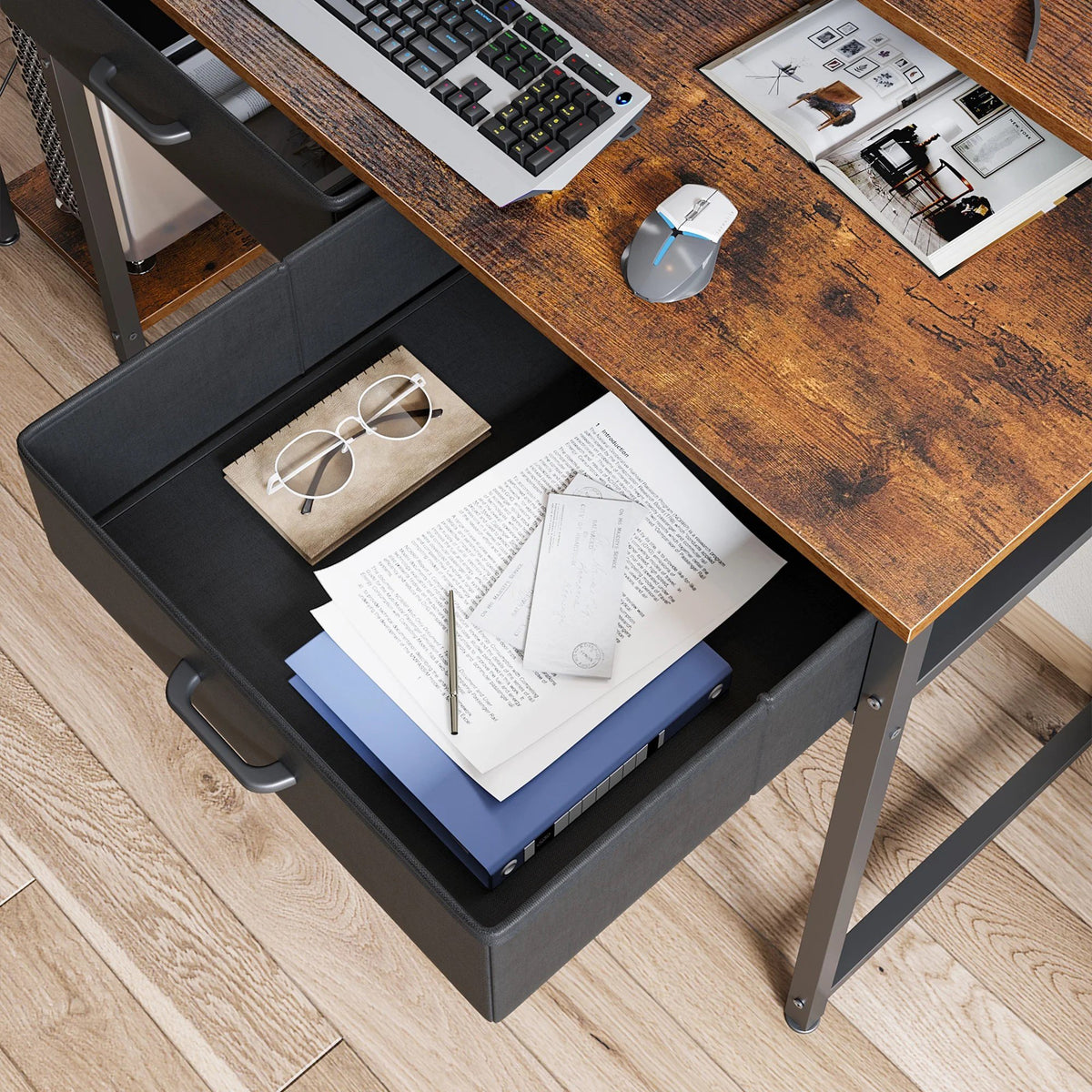 48 Inch Computer Desk with 2 Fabric Drawers and Adjustable Storage She ...