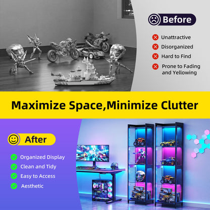 Casacomoda 4-Tier LED Display Cabinet, Gaming Glass Shelf Curio Cabinet with RGB Lights, Open Glass Corner Storage Shelf for Collectibles, Figures, Gaming Room & Living Room, Black
