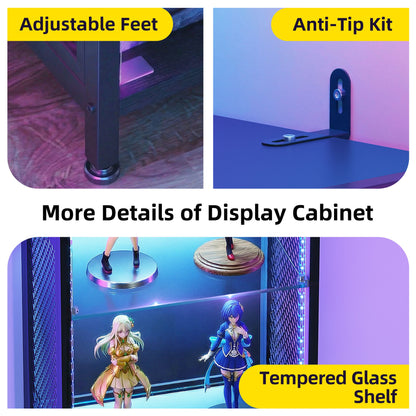 Casacomoda 5-Tier LED Display Cabinet, Gaming Glass Shelf Curio Cabinet with RGB Lights, Open Glass Corner Storage Shelf for Collectibles, Figures, Gaming Room & Living Room, Black