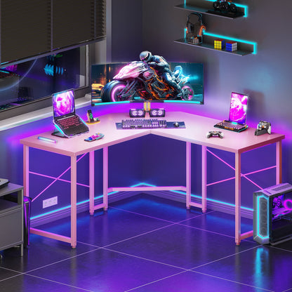 Casacomoda Computer Desk L Shaped, 51 Inch Reversible L Shaped Desk, Gaming Desk, Corner Desk, Gaming Table, Pink
