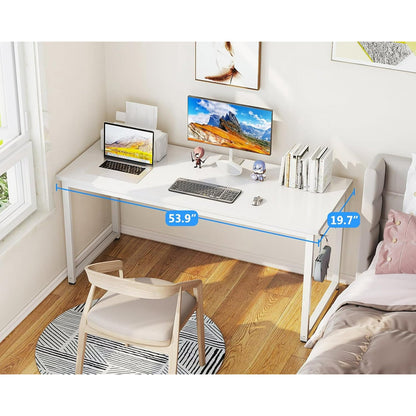 Casacomoda 54 inch Computer Desk with Headphone Hooks, Home Office Desk for Large Spaces, Simple Modern Desk for Studying & Writing, White
