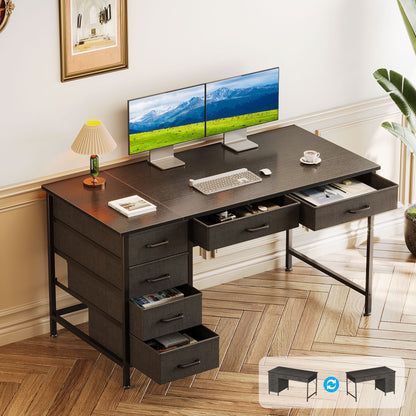 Casacomoda 48" Home Office Desk with 6 Drawers, Modern Computer Desk with Small Space, Corner Computer Desk, Black