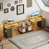 Casacomoda 55 Inch Computer Desk with USB Ports and Power Outlets, Printer Shelf & Built-in LED, 4 Drawers & Storage Shelf, Home Office Desks, Vintage