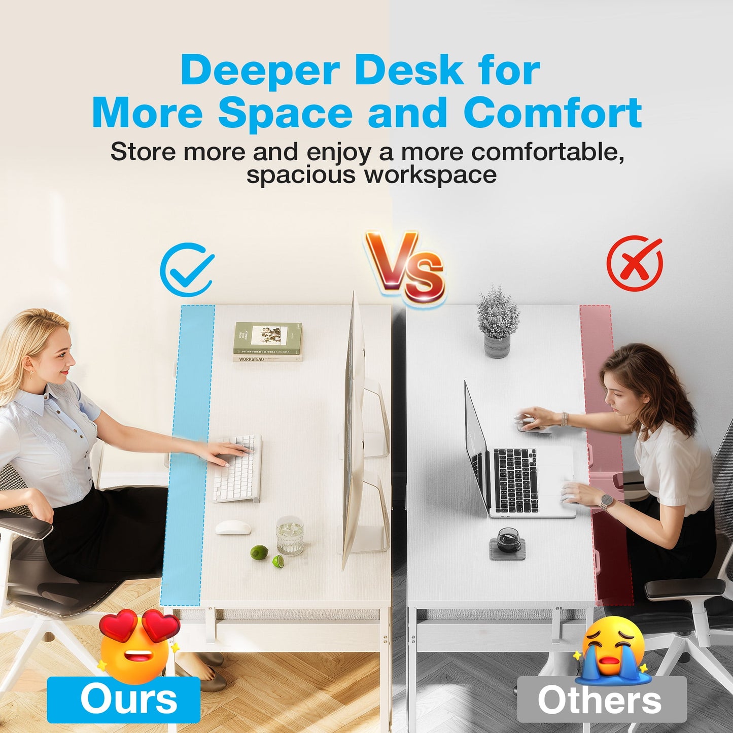 Casacomoda 48" Home Office Desk with 6 Drawers, Modern Computer Desk with Small Space, Corner Computer Desk, Pure White