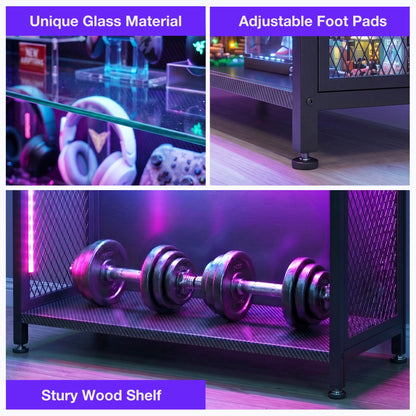 Casacomoda RGB Gaming Glass Display Case for Collectibles, Music Sync Lighted Display Shelf with 4+1 Shelves, 5-Strip LED with Controller, Display Cabinet for Figures, Game Setup& Curio, Black
