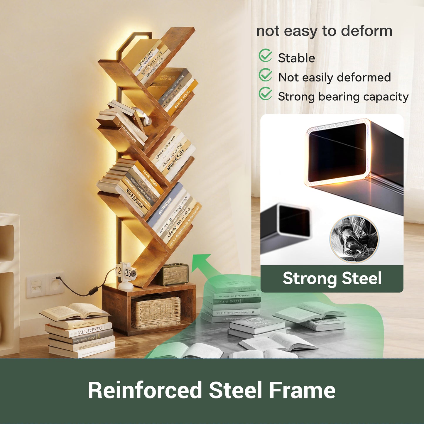 Casacomoda 6-Tier Tree Floor Lamp with Integrated LED Shelving, Modern Display Stand for Living Room & Home Office, Vintage