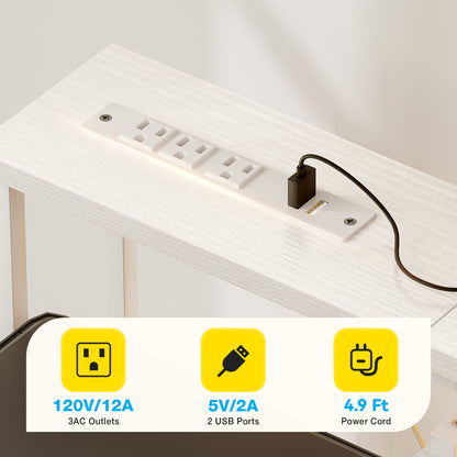 Casacomoda 55 Inch Computer Desk with USB Ports and Power Outlets, Printer Shelf, 4 Drawers & Storage Shelf, Home Office Desks, White