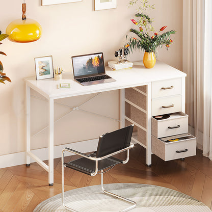 Casacomoda 40 Inch Computer Desk with Drawers , Study Table for Student, Writing Desk for Home Office, Small Table with Drawers, White