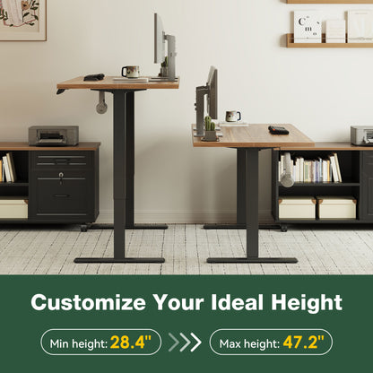 Casacomoda L-Shaped Standing Desk with Storage Cabinet and Drawers, Reversible Sit Stand Computer Desk for Home Office, Adjustable Height Desk, 48 Inch, Walnut & Black