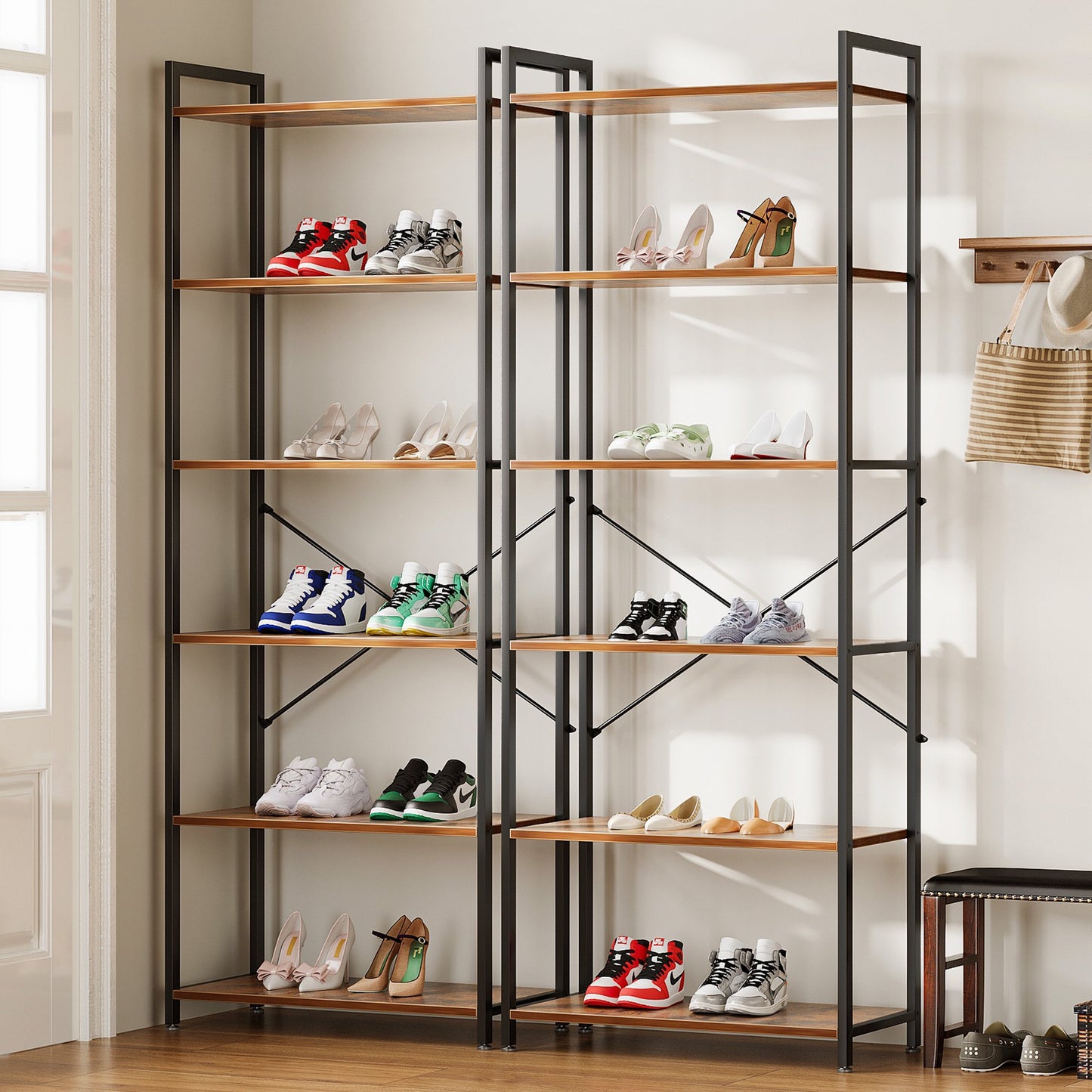 Casacomoda 6-Tier Tall Bookshelf, Large Bookcase with Steel Frame, Deep Book Shelf for Living Room, Home Office, Study, Industrial Style, Vintage