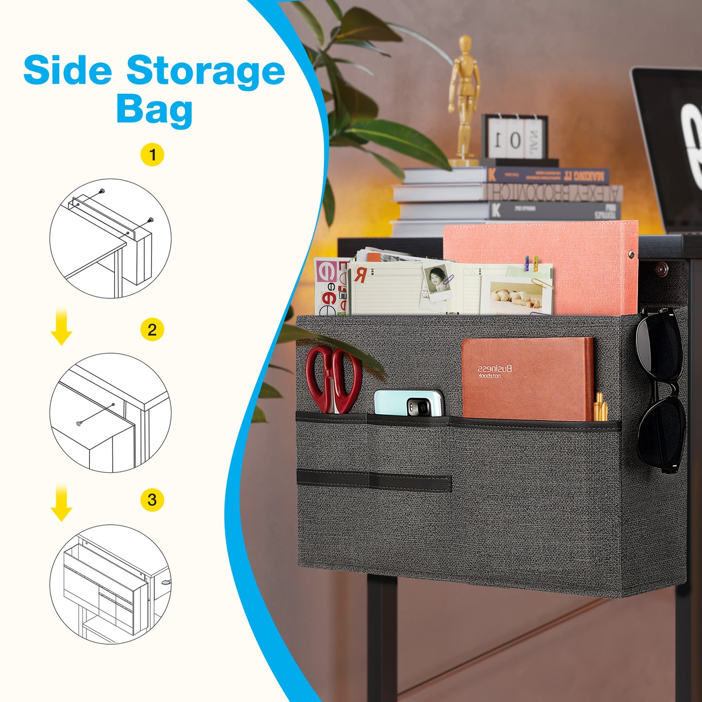 Casacomoda Computer Writing Desk 40 inch, Sturdy Home Office Table, Work Desk with a Storage Bag and Headphone Hook, Black