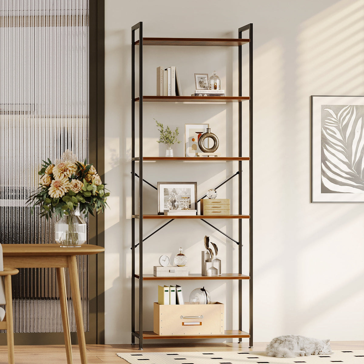 Casacomoda 6-Tier Tall Bookshelf, Large Bookcase with Steel Frame, Deep Book Shelf for Living Room, Home Office, Study, Industrial Style, Vintage