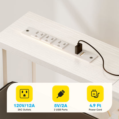 Casacomoda 55 Inch Computer Desk with USB Ports and Power Outlets, Printer Shelf & Built-in LED, 4 Drawers & Storage Shelf, Home Office Desks, White