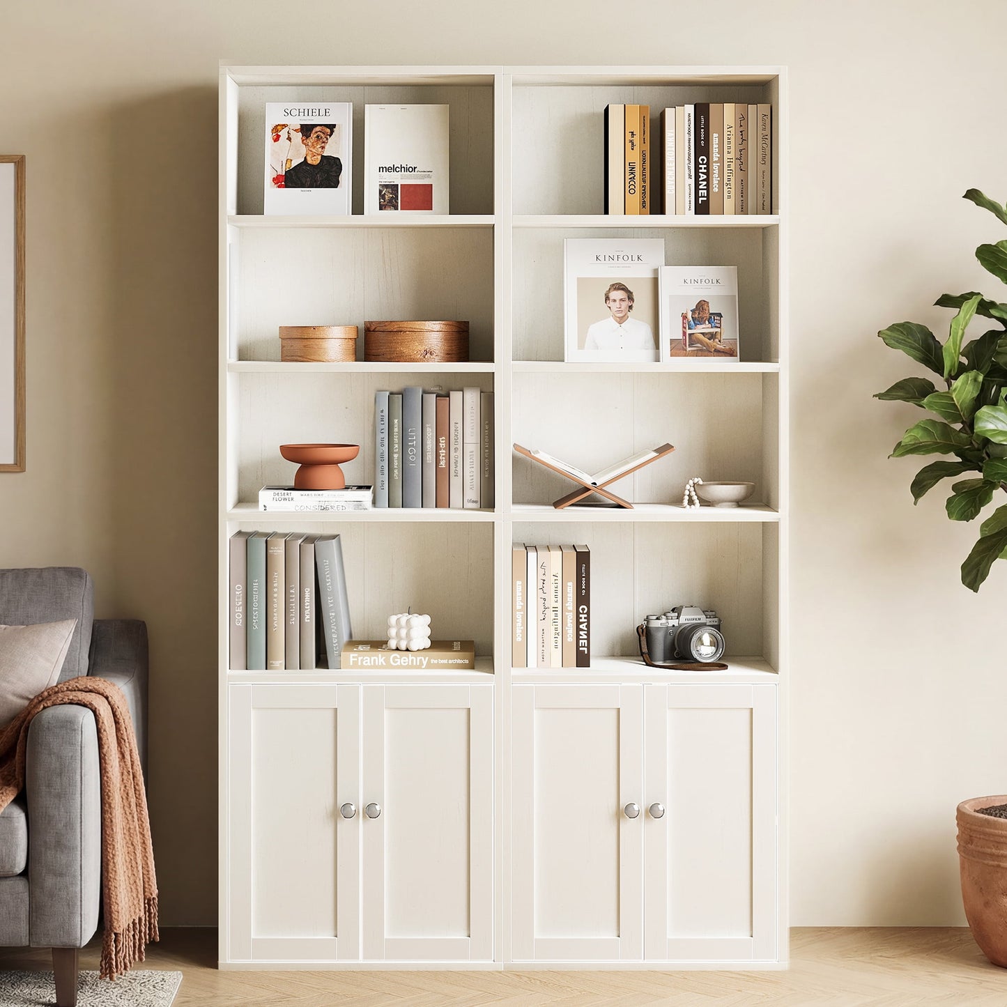 Casacomoda 6-Tier Bookcase with Cabinet, Modern Bookshelf for Home Office, Living Room or Bedroom, Easy Assembly & Stable Structure, White