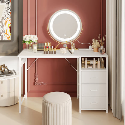48 inch Computer Desk with Power Outlets, Home Office Desk with 3 Drawers, Writing Desk, Vanity Desk for bedroom, White