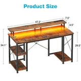 Casacomoda 48 inch Gaming Desk with LED Lights & Power Outlets, Computer Desk with Monitor Stand & Storage Sheves, CPU Stand, Home Office Desk, Vintage