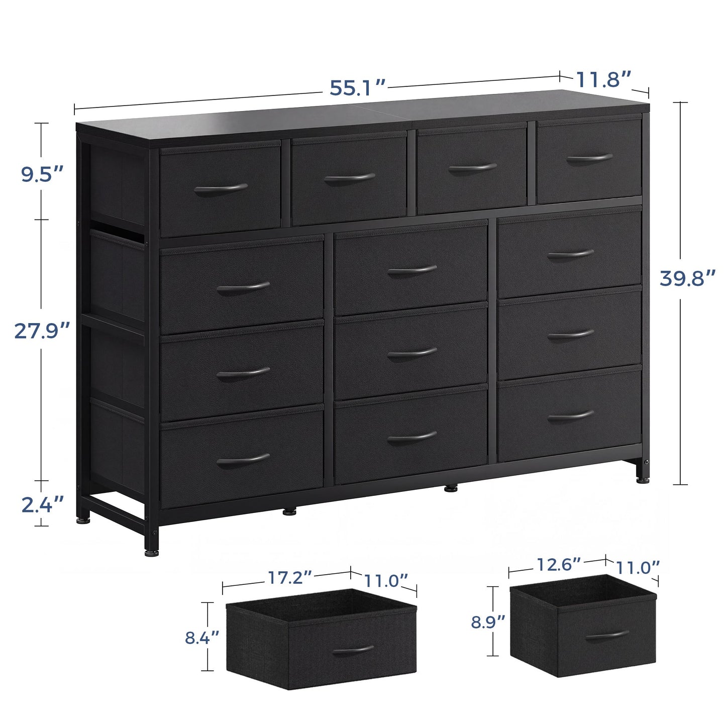 Casacomoda Dresser with 13 Storage Drawers, 55-Inch Long Dressers for Bedroom, Large Dressers TV Stand, Black